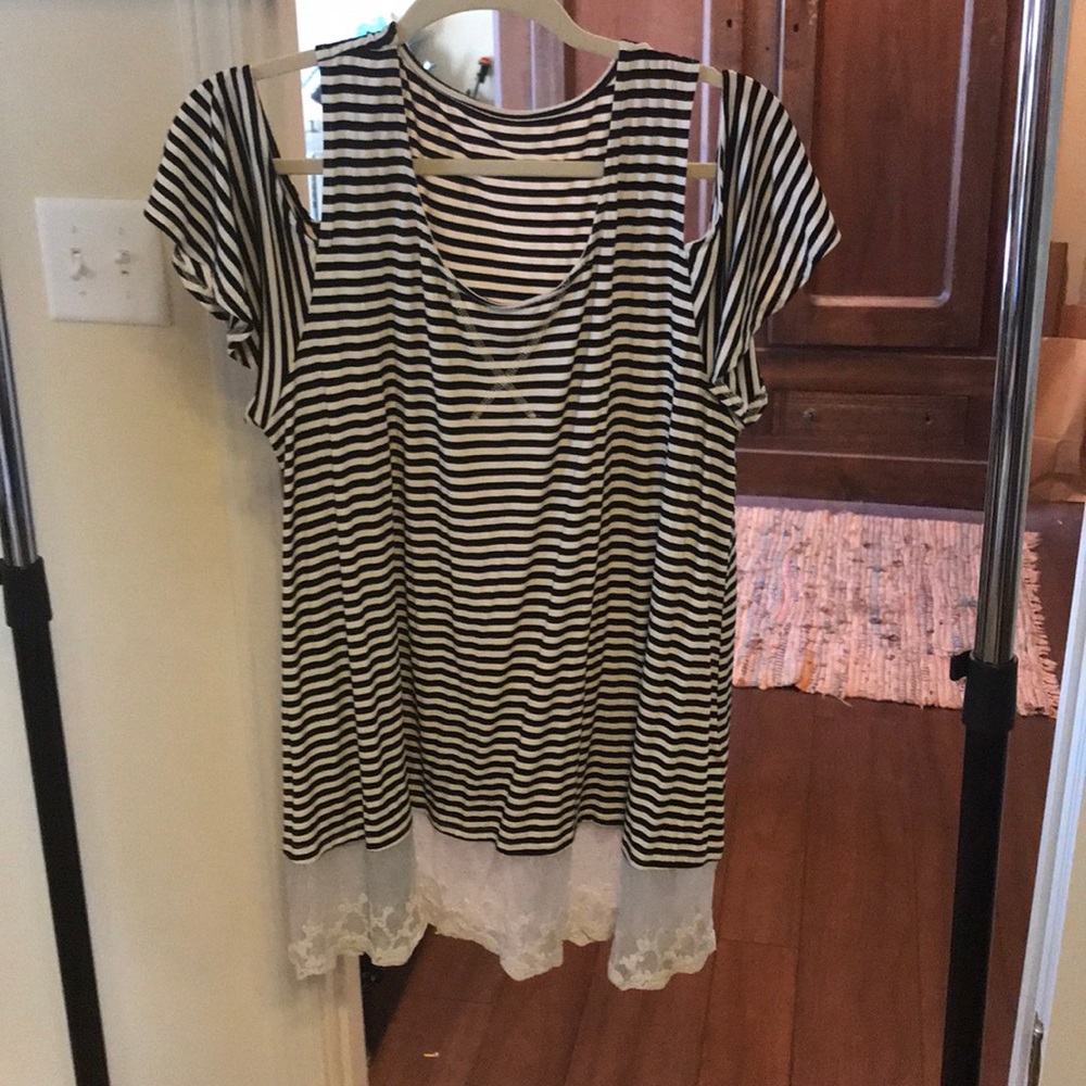 Black and white striped, cold shoulder shirt